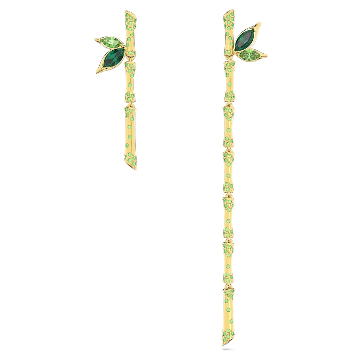 

Pendientes Dellium, Diseño asimétrico, Bambú, Verdes, Baño tono oro