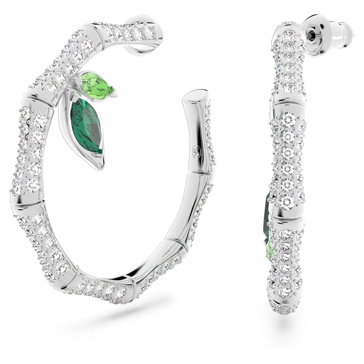 

Dellium hoop earrings, Bamboo, Green, Rhodium plated