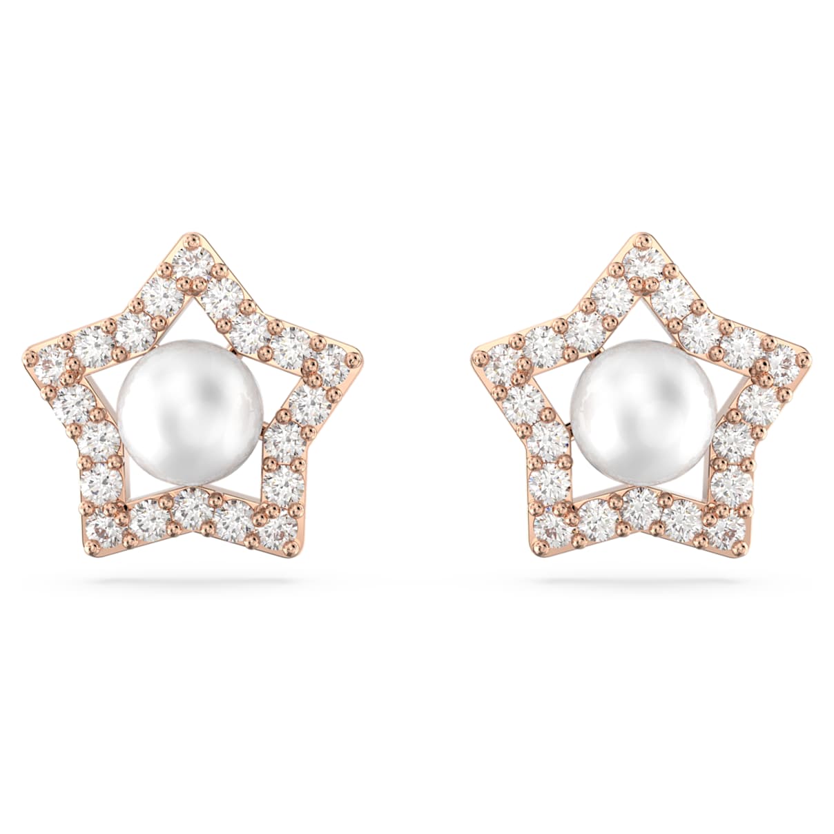 

Stella stud earrings, Round cut, Star, White, Rose gold-tone plated
