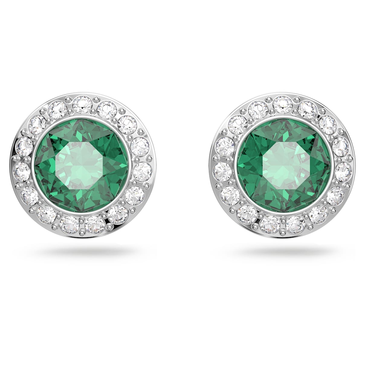 

Una Angelic stud earrings, Round cut, Green, Rhodium plated