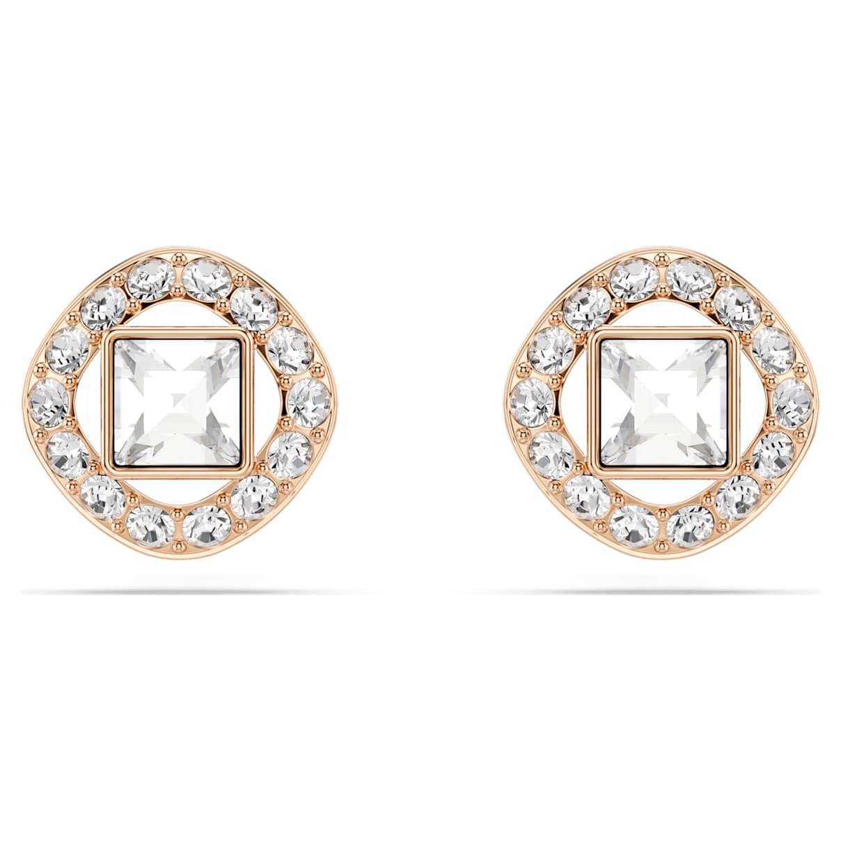 Orecchini a lobo Angelic Square, Taglio squadrato, Bianchi, Finitura oro rosa 18K OS