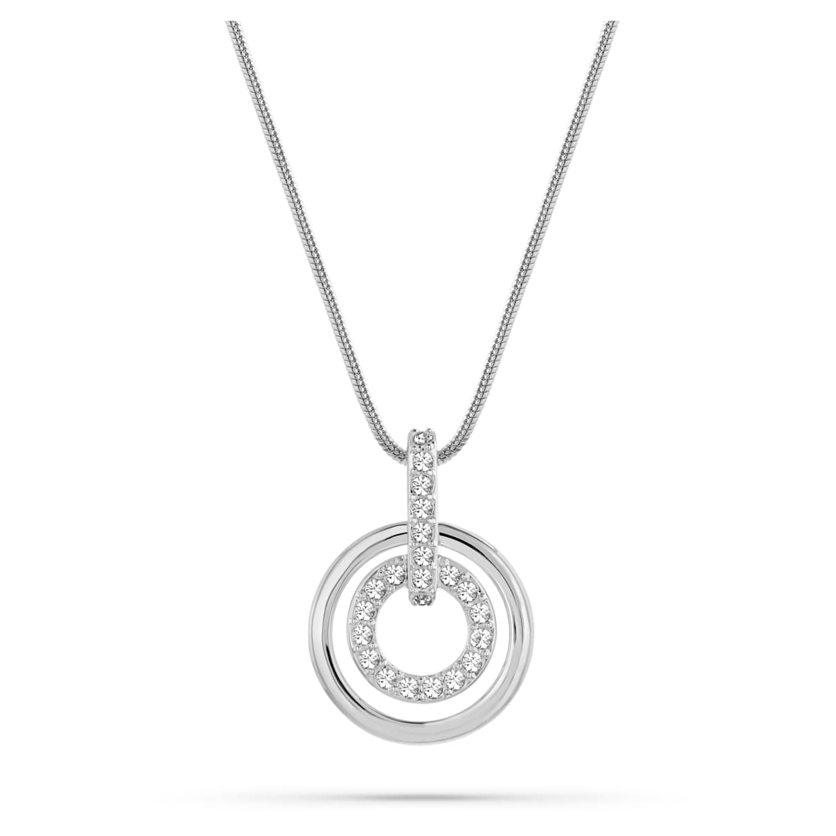 Swarovski Circle pendant, Round shape, White, Rhodium plated