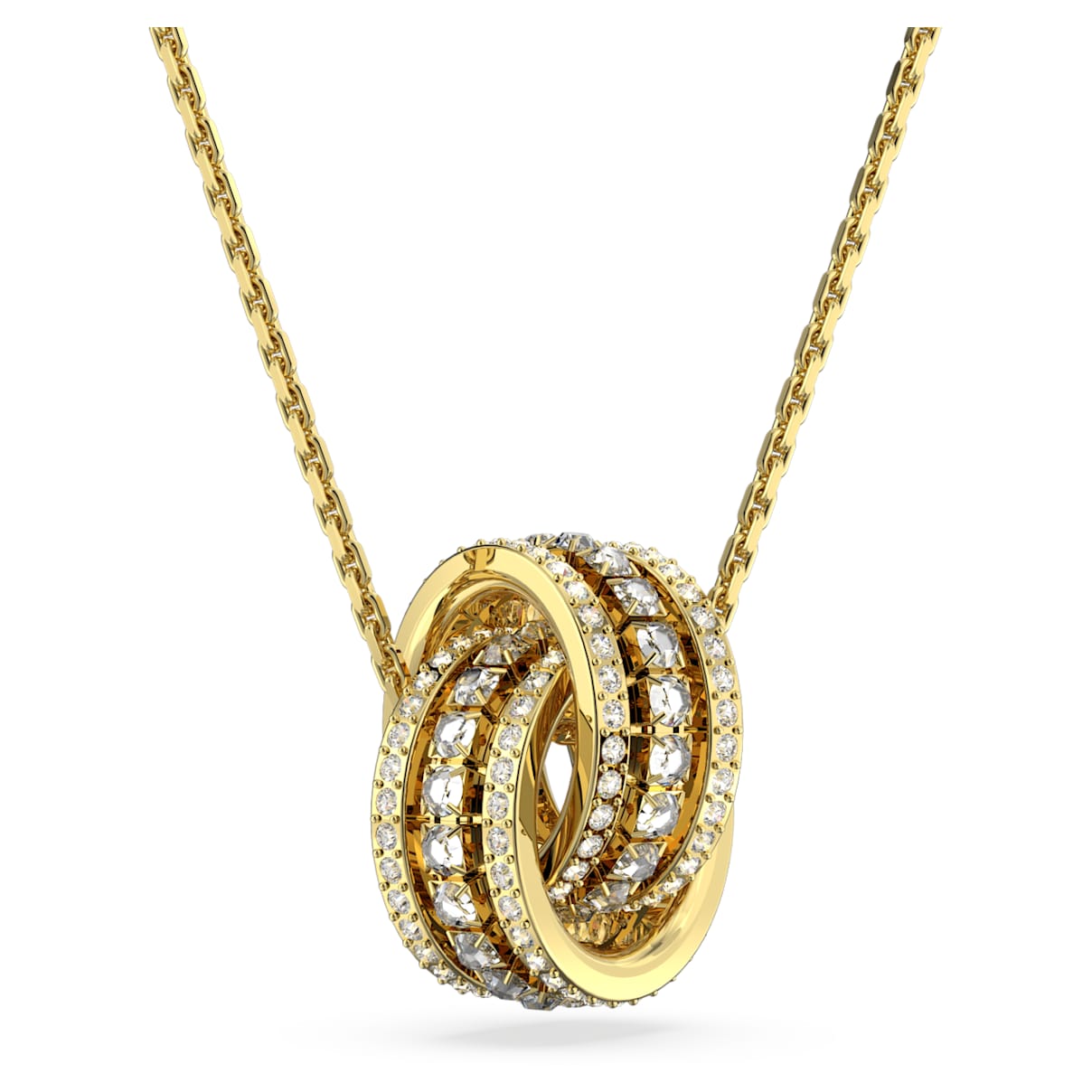 Pendente Hyperbola, Cerchi intrecciati, Bianco, Finitura oro 18K OS