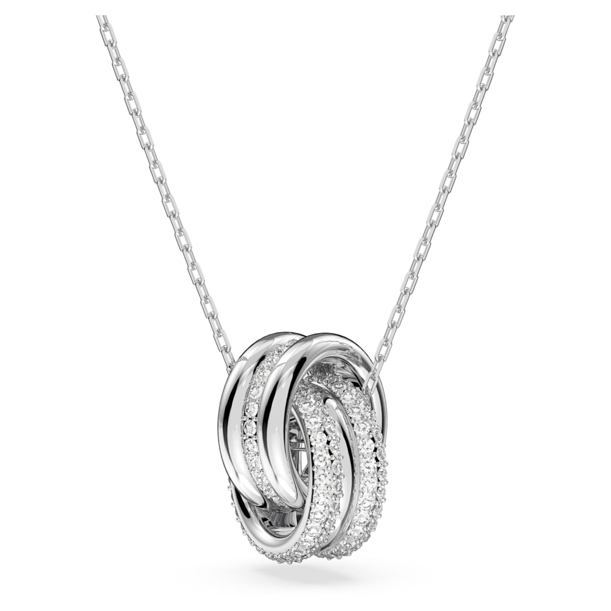

Further pendant, Intertwined circles, Small, White, Rhodium plated