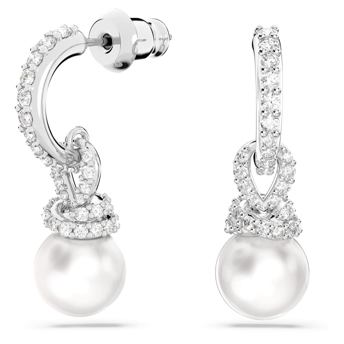 

Originally drop earrings, White, Rhodium plated