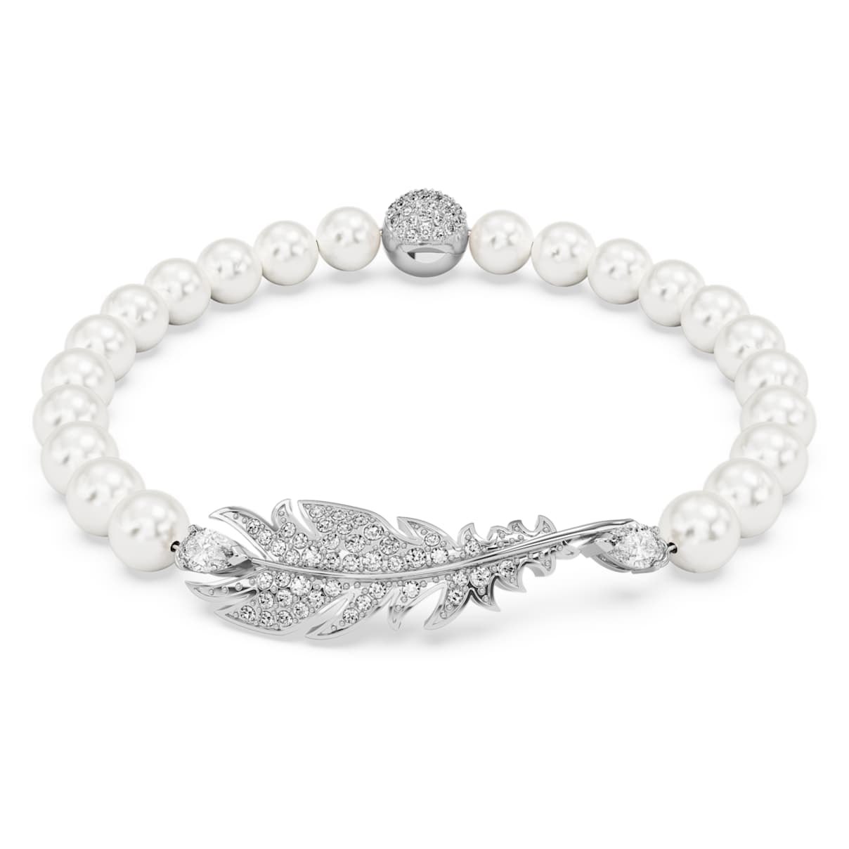 

Idyllia bracelet, Magnetic closure, Feather, White, Rhodium plated