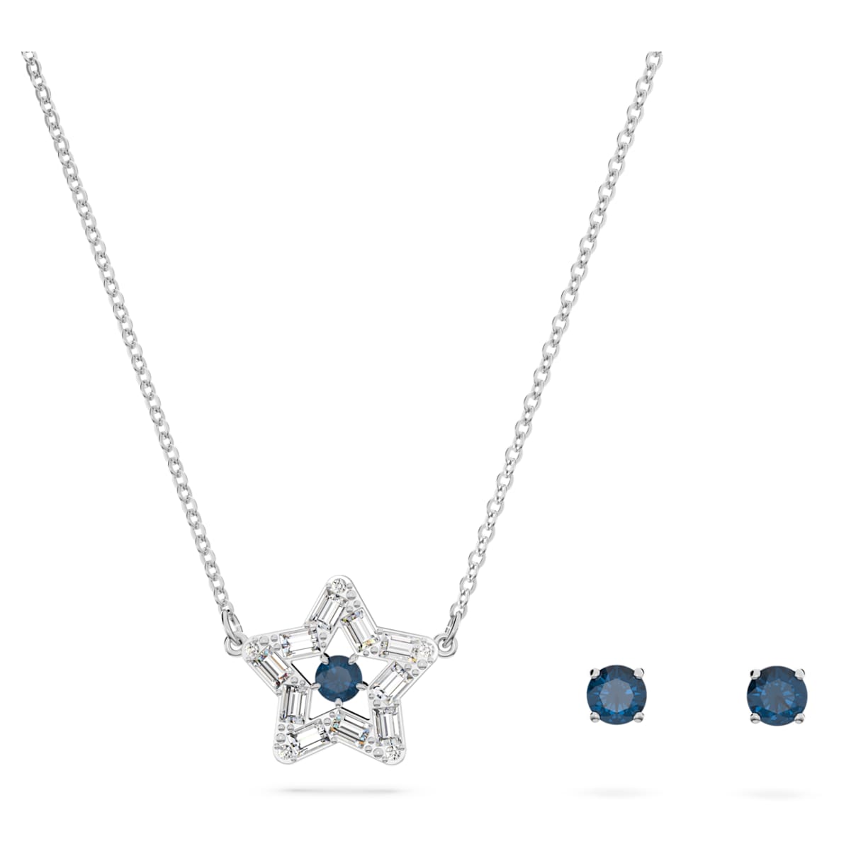 Swarovski Stella set, Mixed cuts, Star, Blue, Rhodium plated