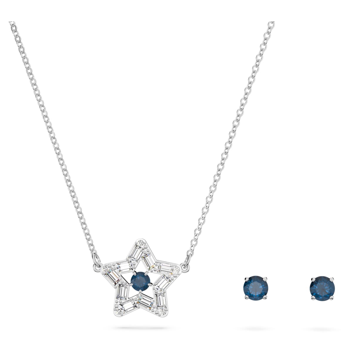 Stella set, Mixed cuts, Star, Blue, Rhodium plated