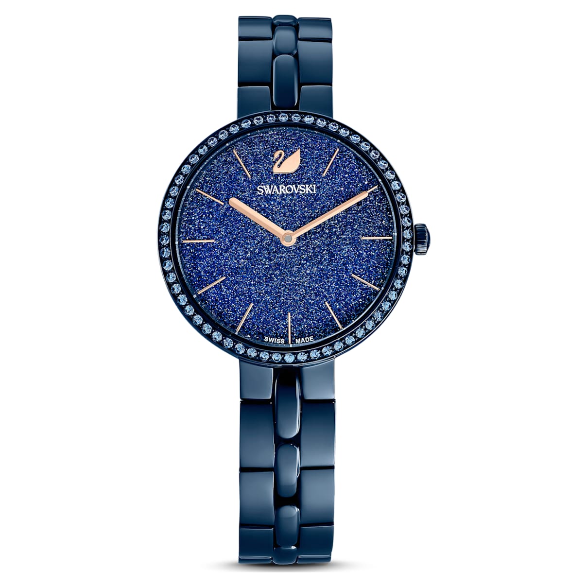 

Swarovski Reloj Cosmopolitan, Fabricado en Suiza, Brazalete de metal, Azul, Acabado en azul