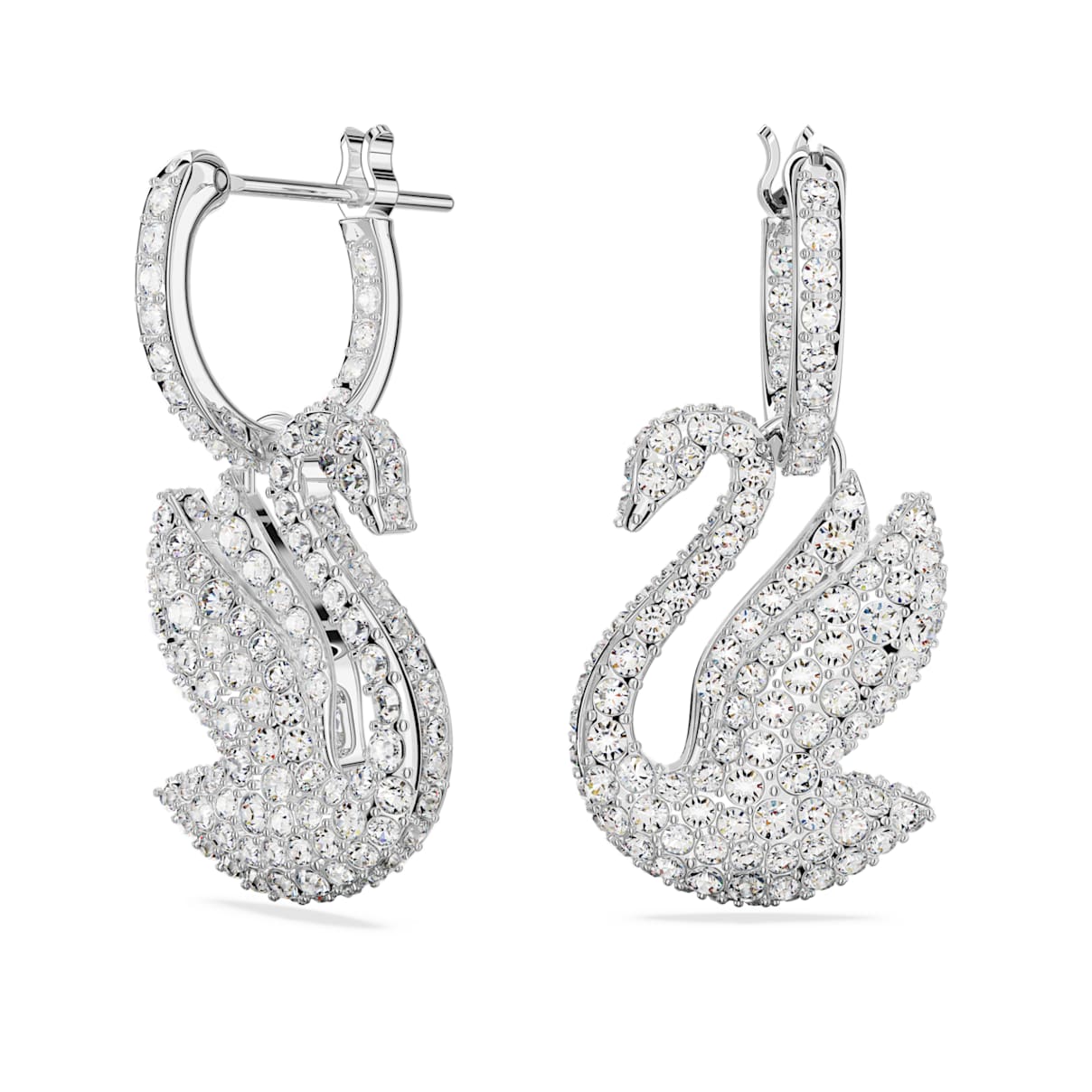 

Swan drop earrings, Swan, White, Rhodium plated