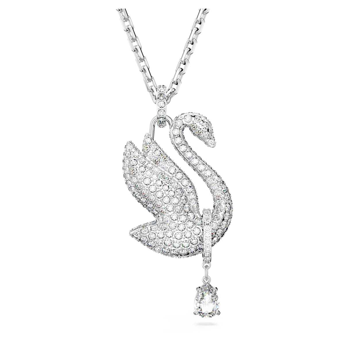 Swan necklace, Swan, Long, White, Rhodium plated - Image 1