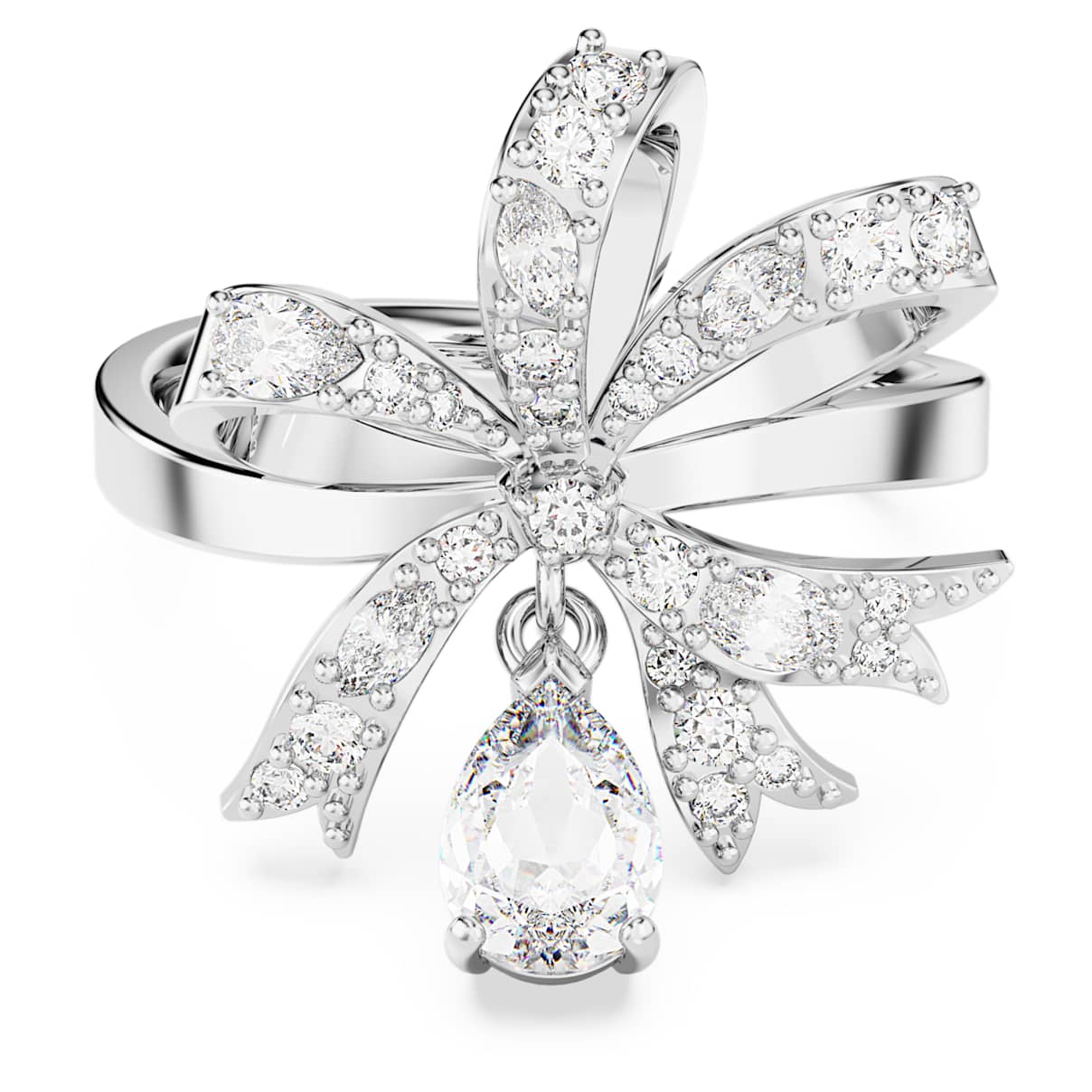 

Hyperbola cocktail ring, Bow, Small, White, Rhodium plated