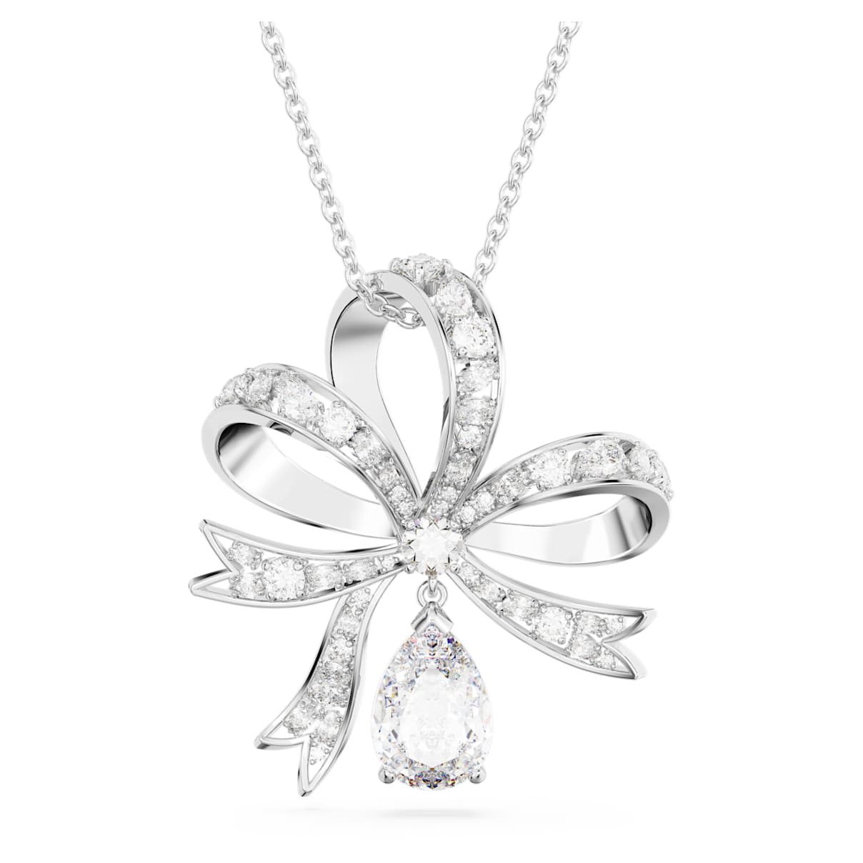 

Hyperbola pendant, Bow, Large, White, Rhodium plated