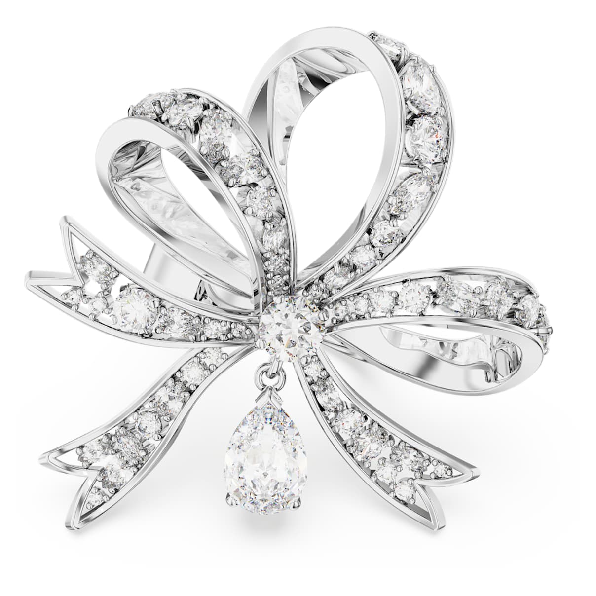 Anillo de cóctel Hyperbola, Lazo, Grande, Blanco, Baño de rodio
