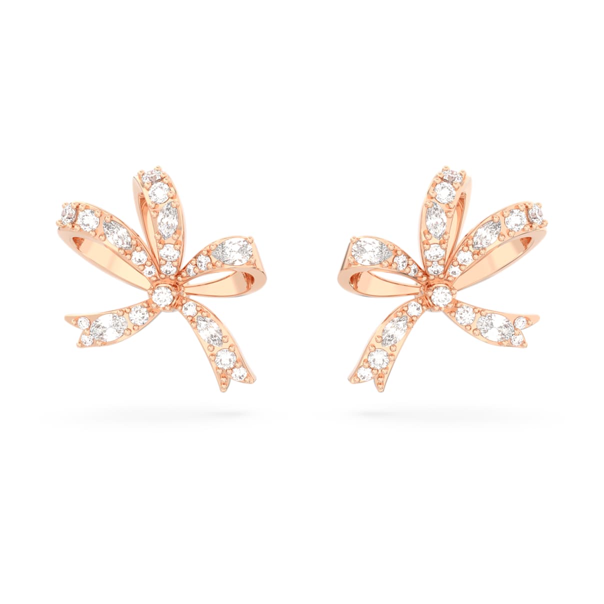 Hyperbola stud earrings, Bow, Small, White, 18K rose gold finish