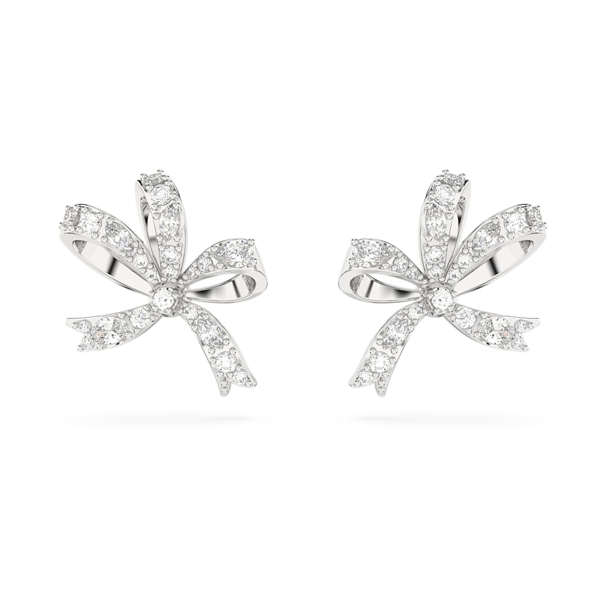 

Hyperbola stud earrings, Bow, Small, White, Rhodium plated