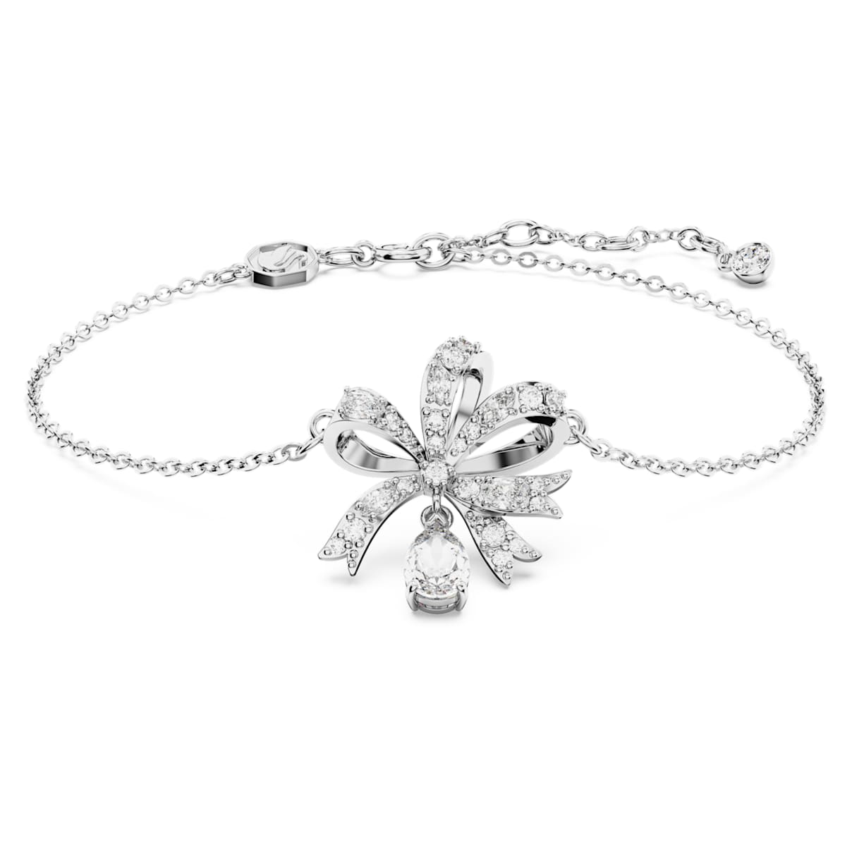 Volta bracelet, Bow, White, Rhodium plated