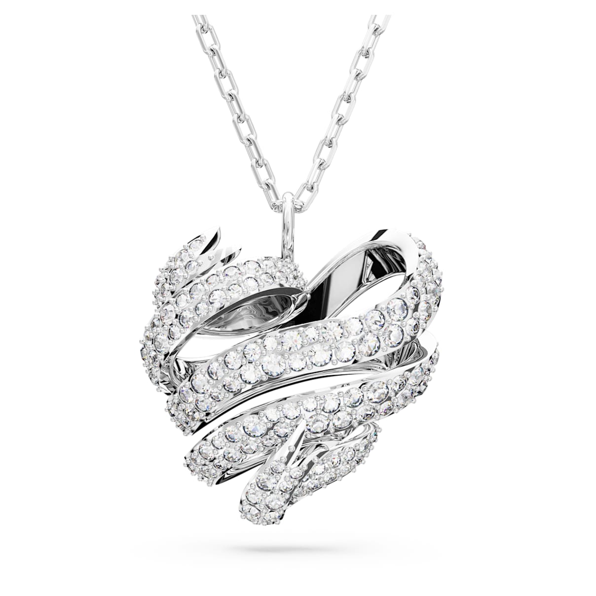 Hyperbola pendant, Heart, Small, White, Rhodium plated