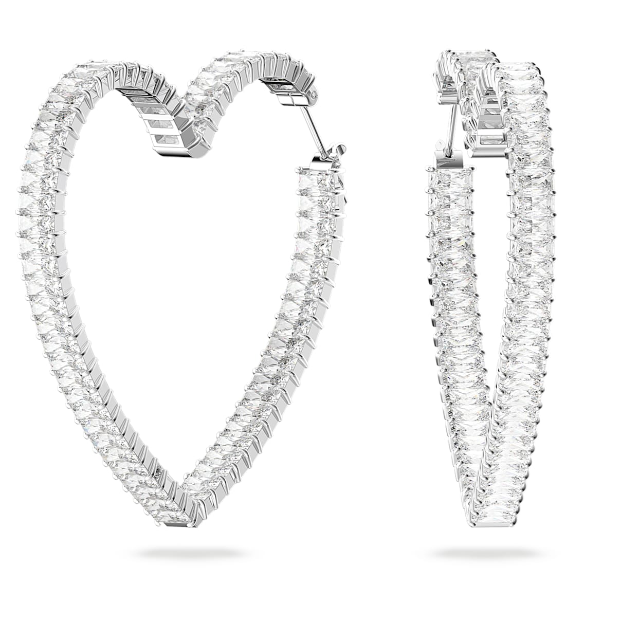 

Matrix hoop earrings, Heart, Large, White, Rhodium plated