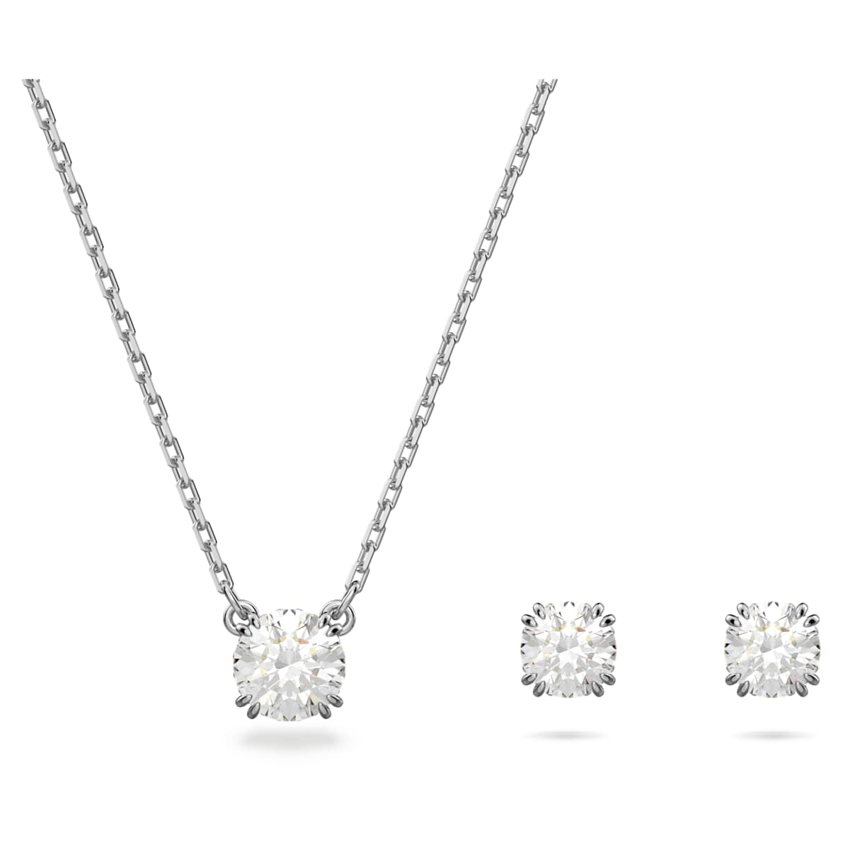 Stilla set, Round cut, White, Rhodium plated