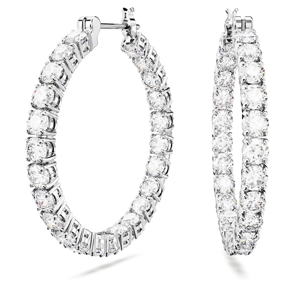 

Matrix hoop earrings, Round cut, White, Rhodium plated