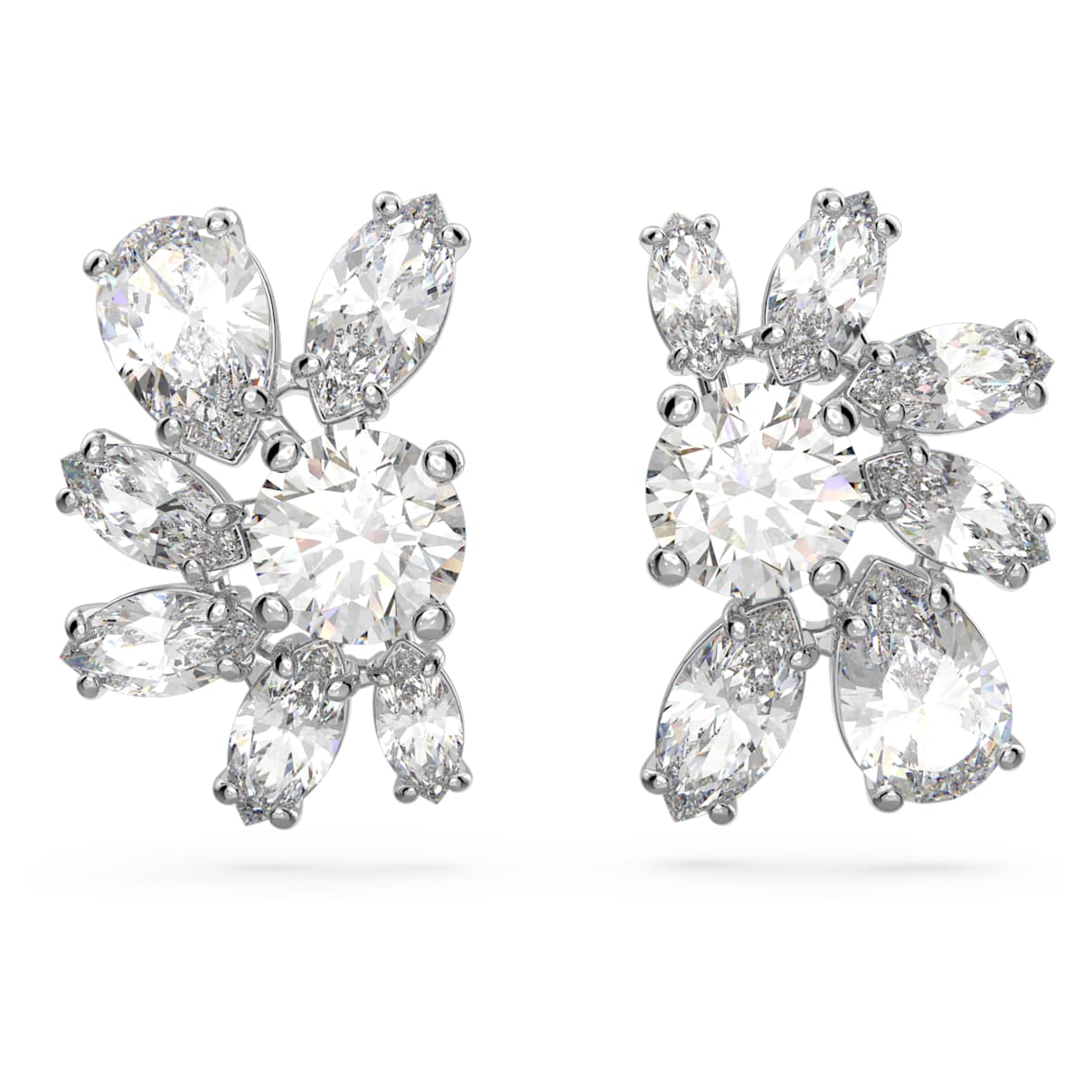 

Swarovski Gema stud earrings, Mixed cuts, Flower, White, Rhodium plated