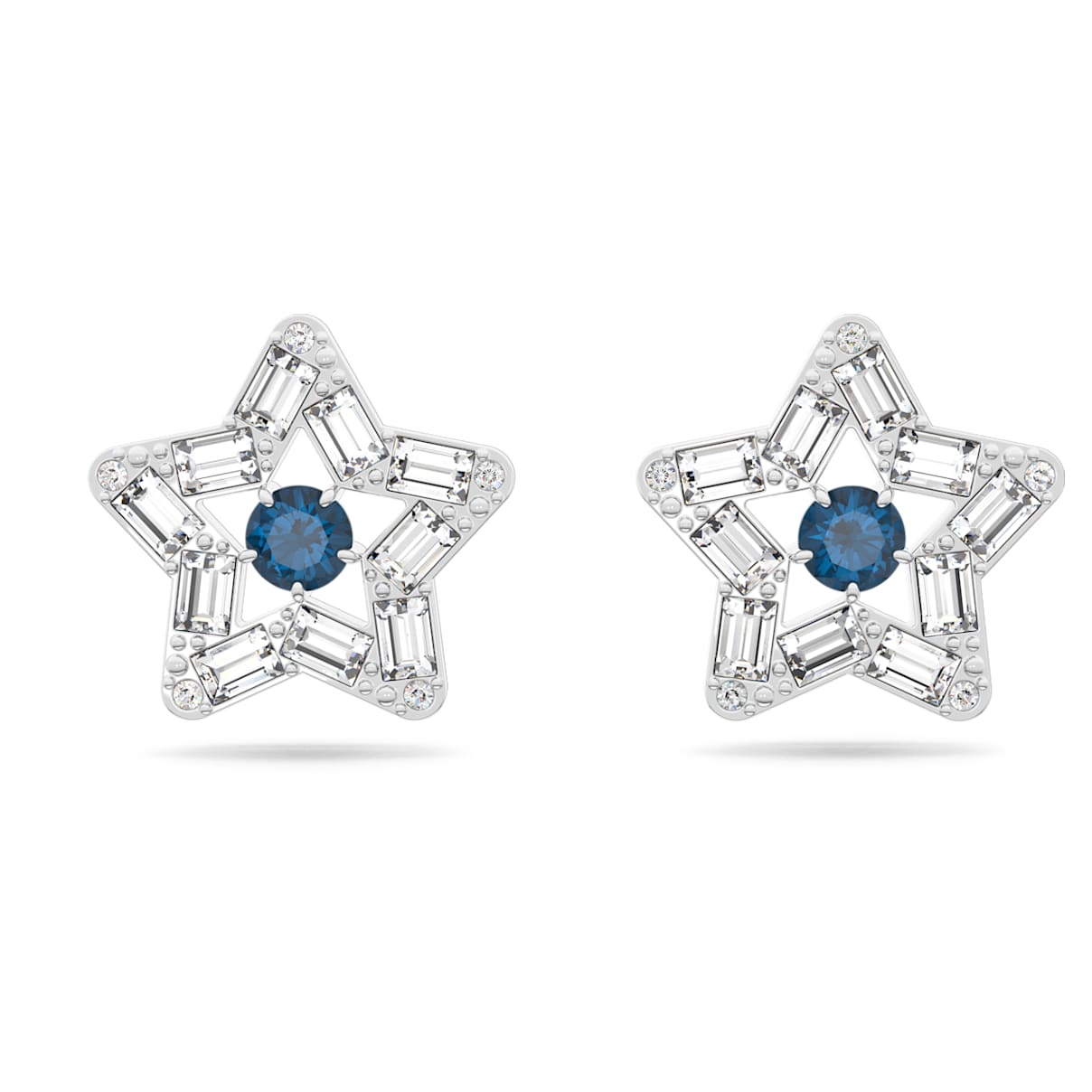 

Swarovski Stella stud earrings, Mixed cuts, Star, Blue, Rhodium plated