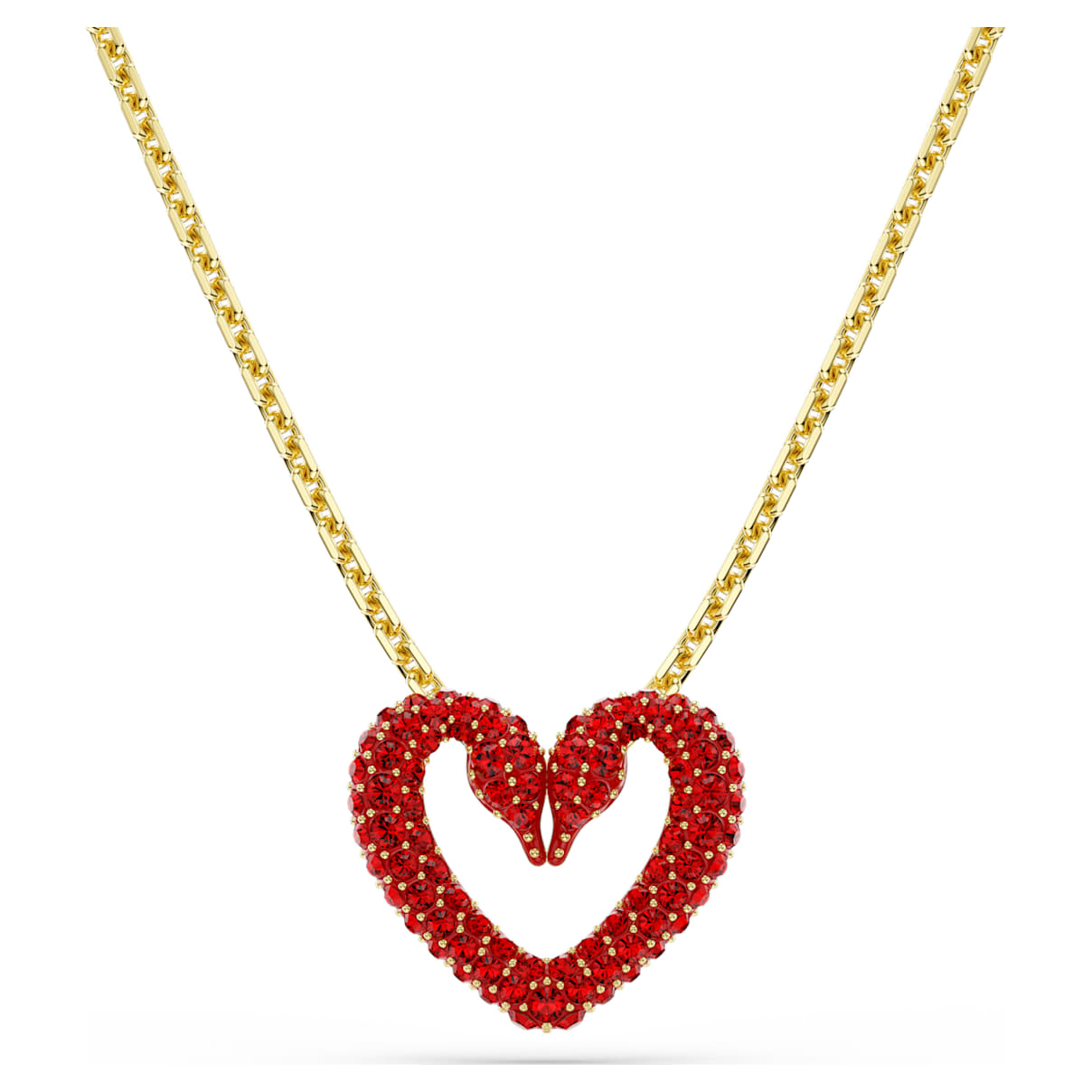 Swarovski Una pendant, Pavé, Heart, Small, Red, Gold-tone plated