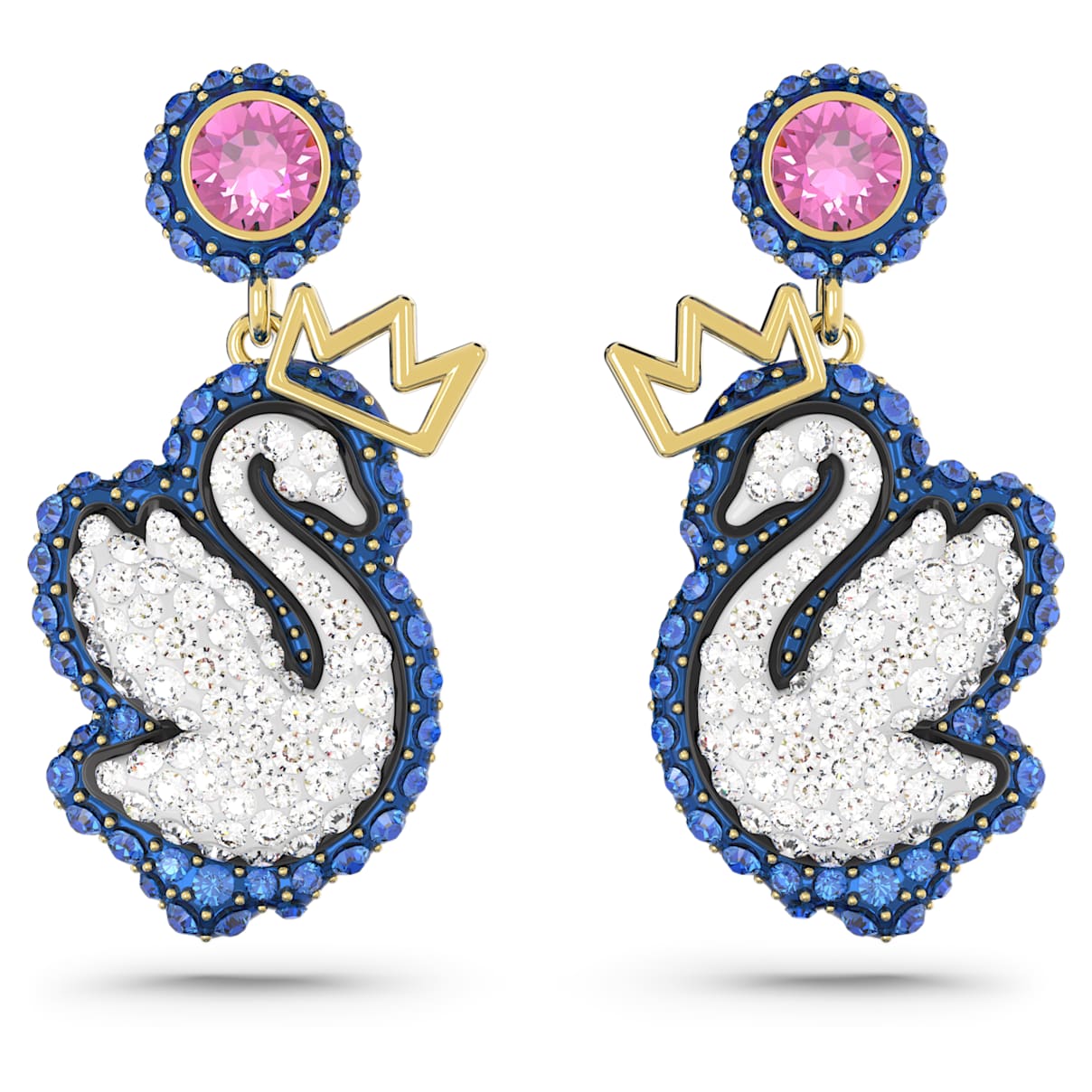

Swan drop earrings, Swan, Blue, Gold-tone plated