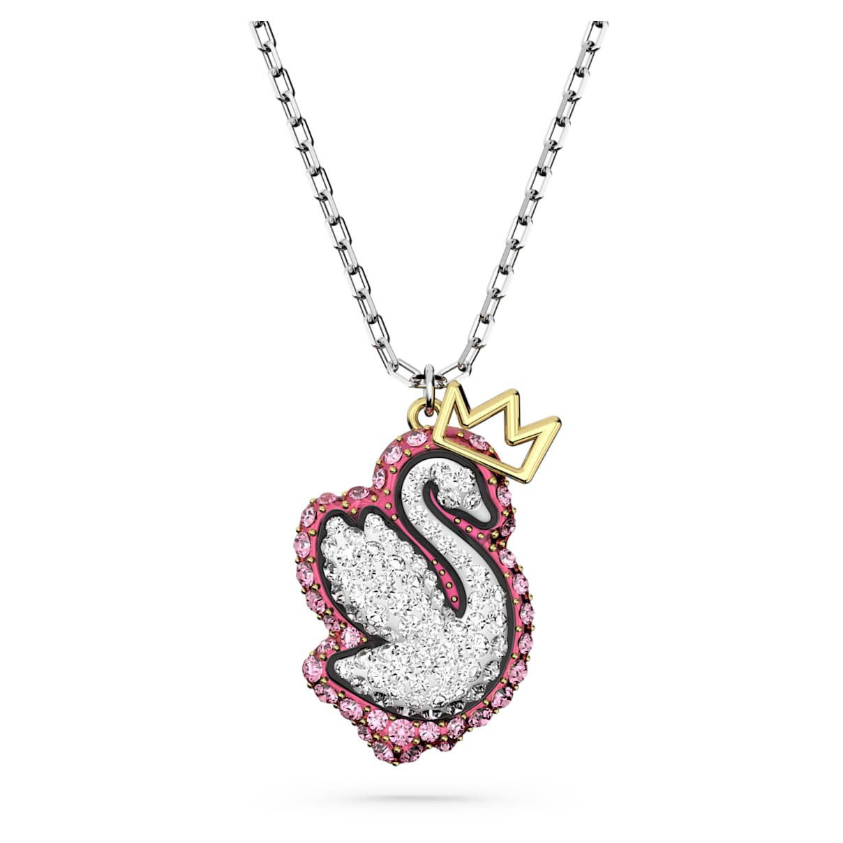 Pop Swan pendant, Swan, Pink, Rhodium plated
