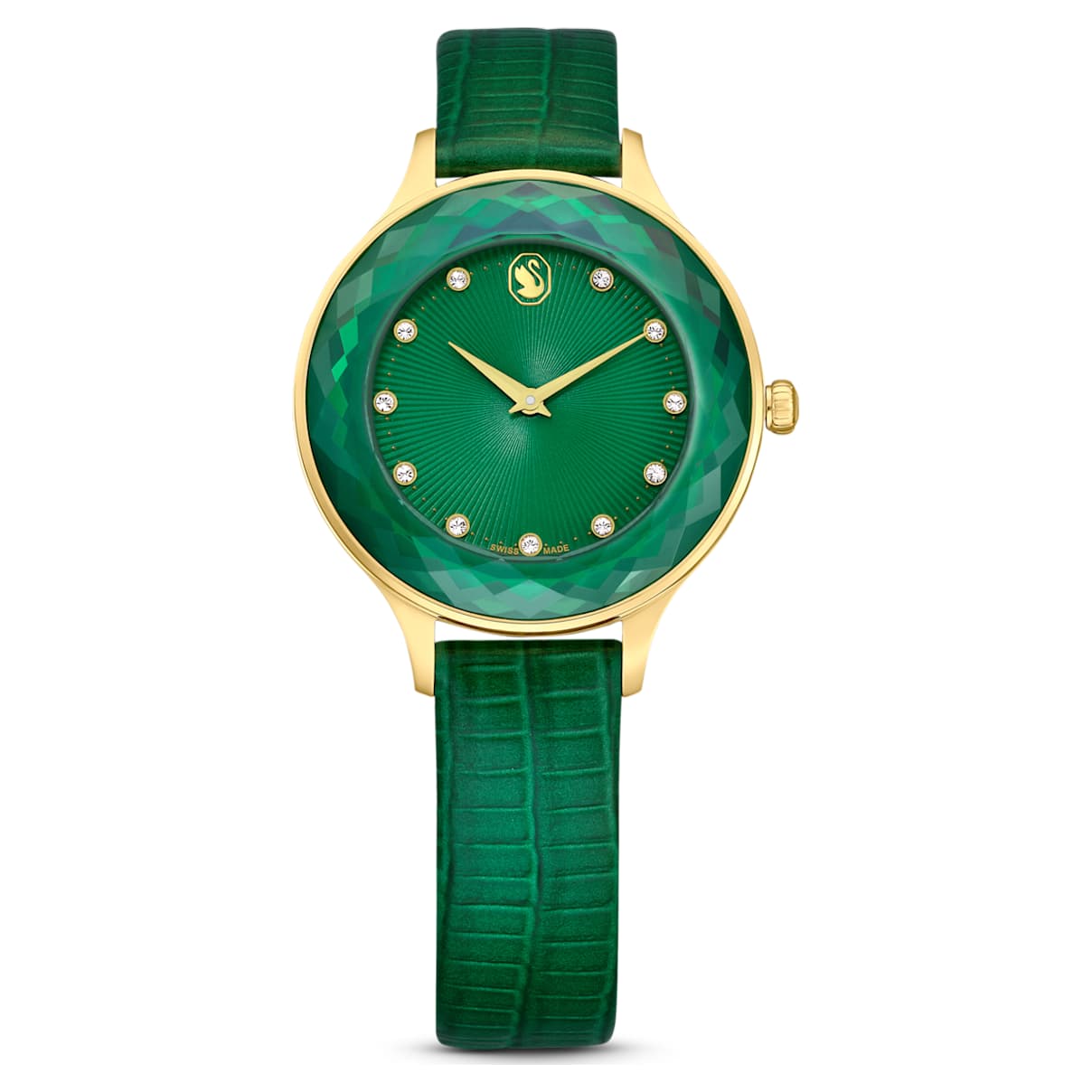 

Nova watch, Swiss Made, Leather strap, Green, Gold-tone finish