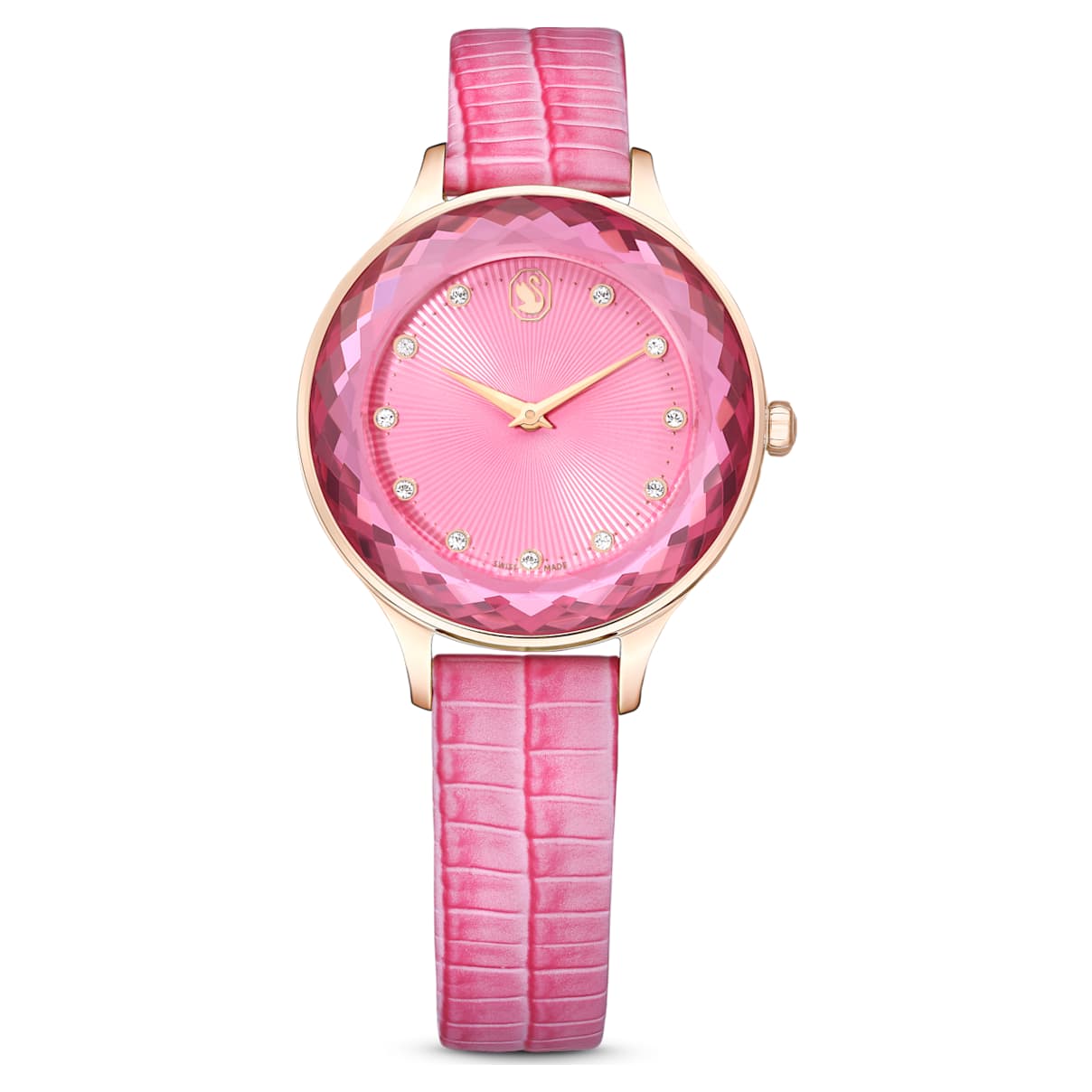 

Montre Octea Nova, Fabriqué en Suisse, Bracelet en cuir, Roses, Finition or rose