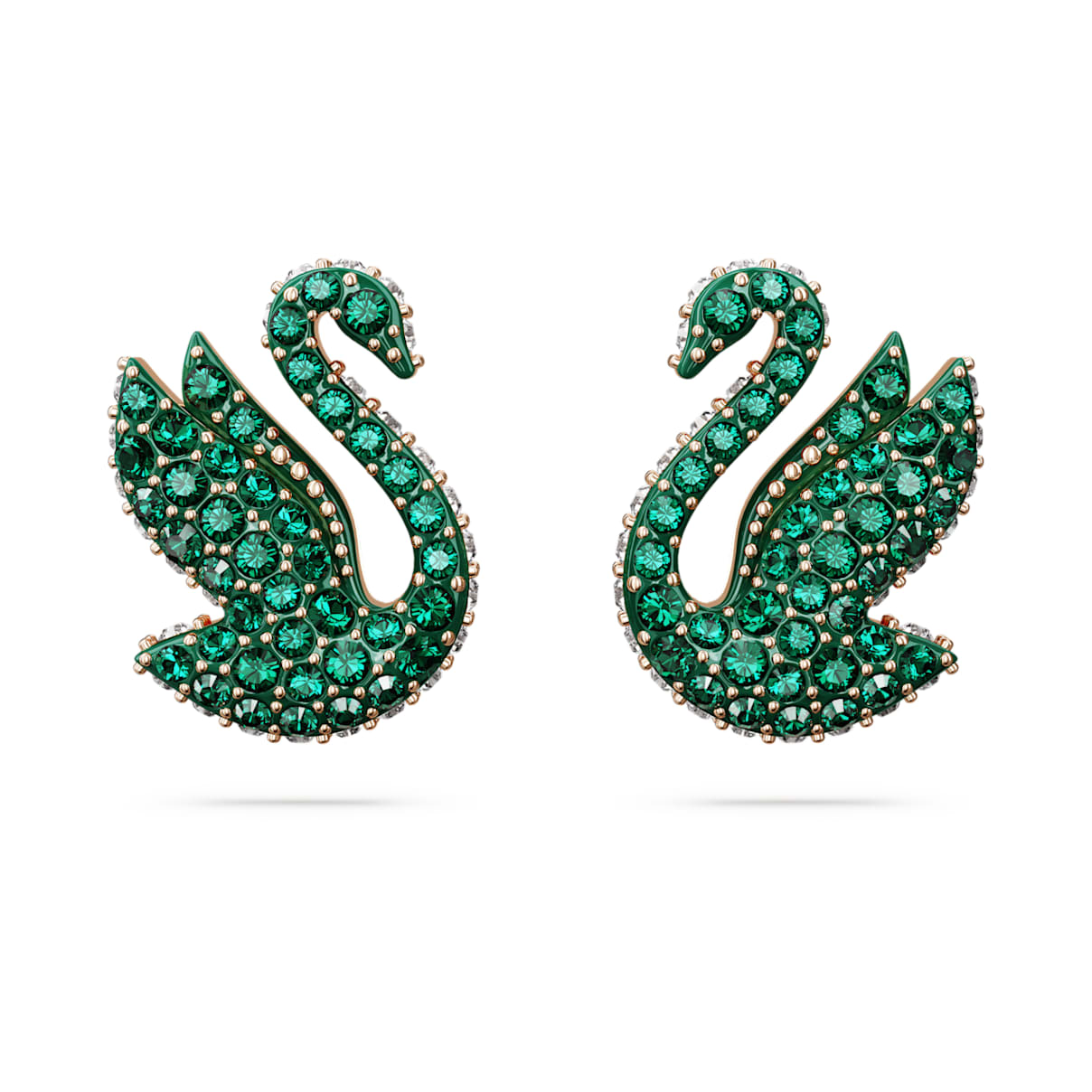 

Swan stud earrings, Swan, Green, Rose gold-tone plated