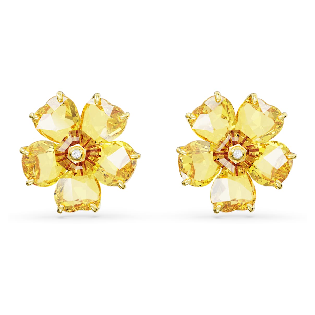 

Idyllia stud earrings, Flower, Yellow, Gold-tone plated