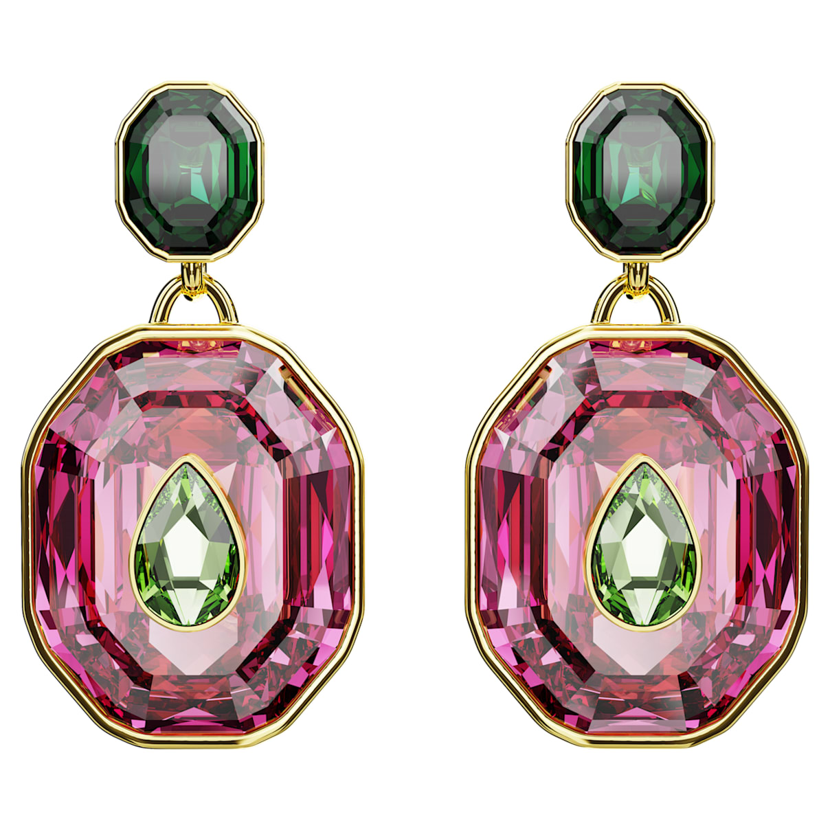 

Chroma drop earrings, Mixed cuts, Multicolored, Gold-tone plated