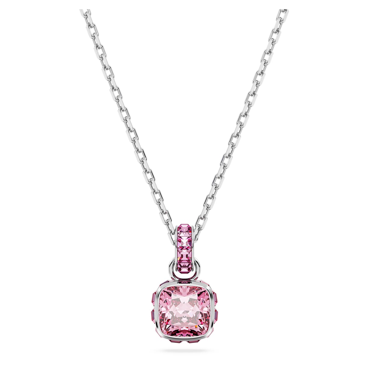 

Birthstone pendant, Square cut, October, Pink, Rhodium plated