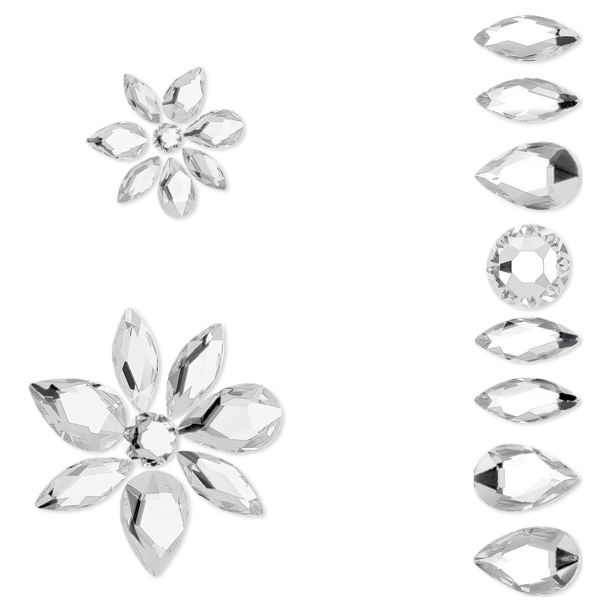 

Body jewel, Set (3), Mixed cuts, Flower, White