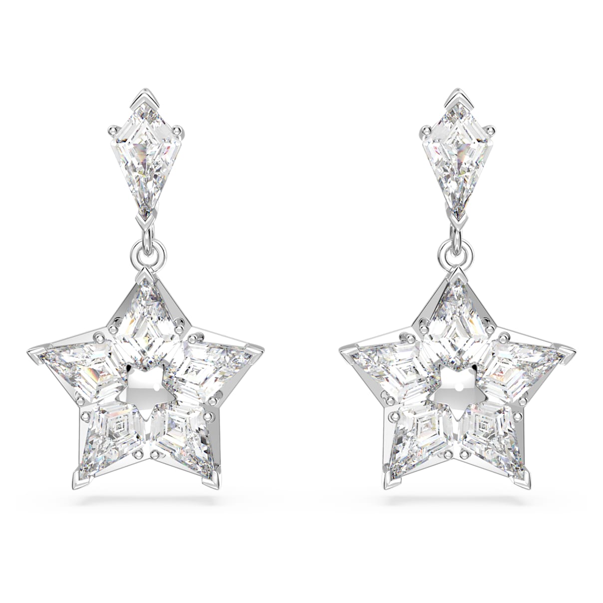 

Stella drop earrings, Kite cut, Star, White, Rhodium plated