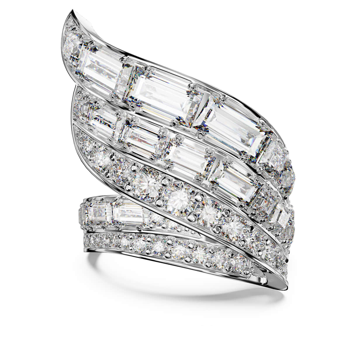 Anillo de cóctel Hyperbola, Tallas mixtas, Blanco, Baño de rodio