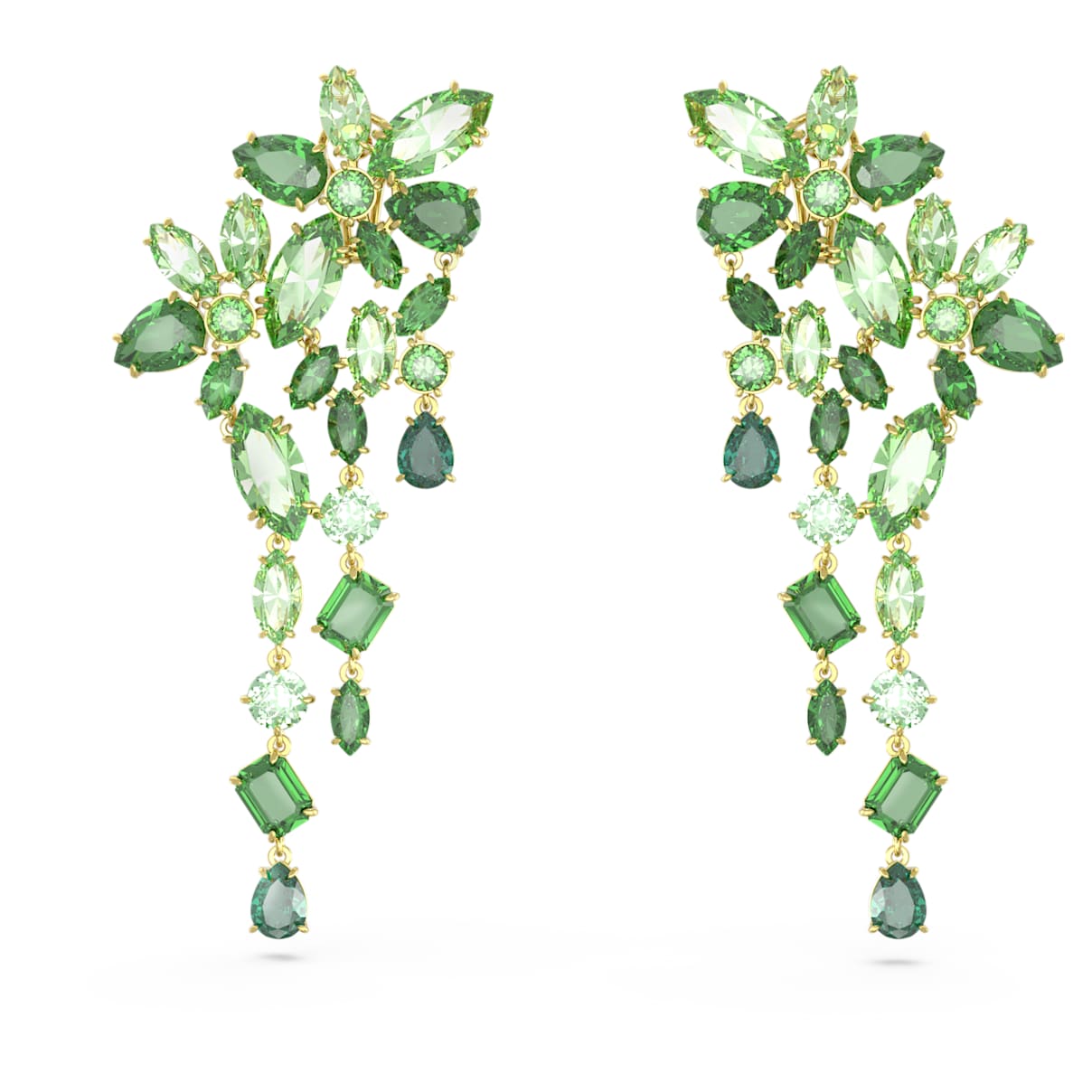 

Gema drop earrings, Mixed cuts, Green, Gold-tone plated