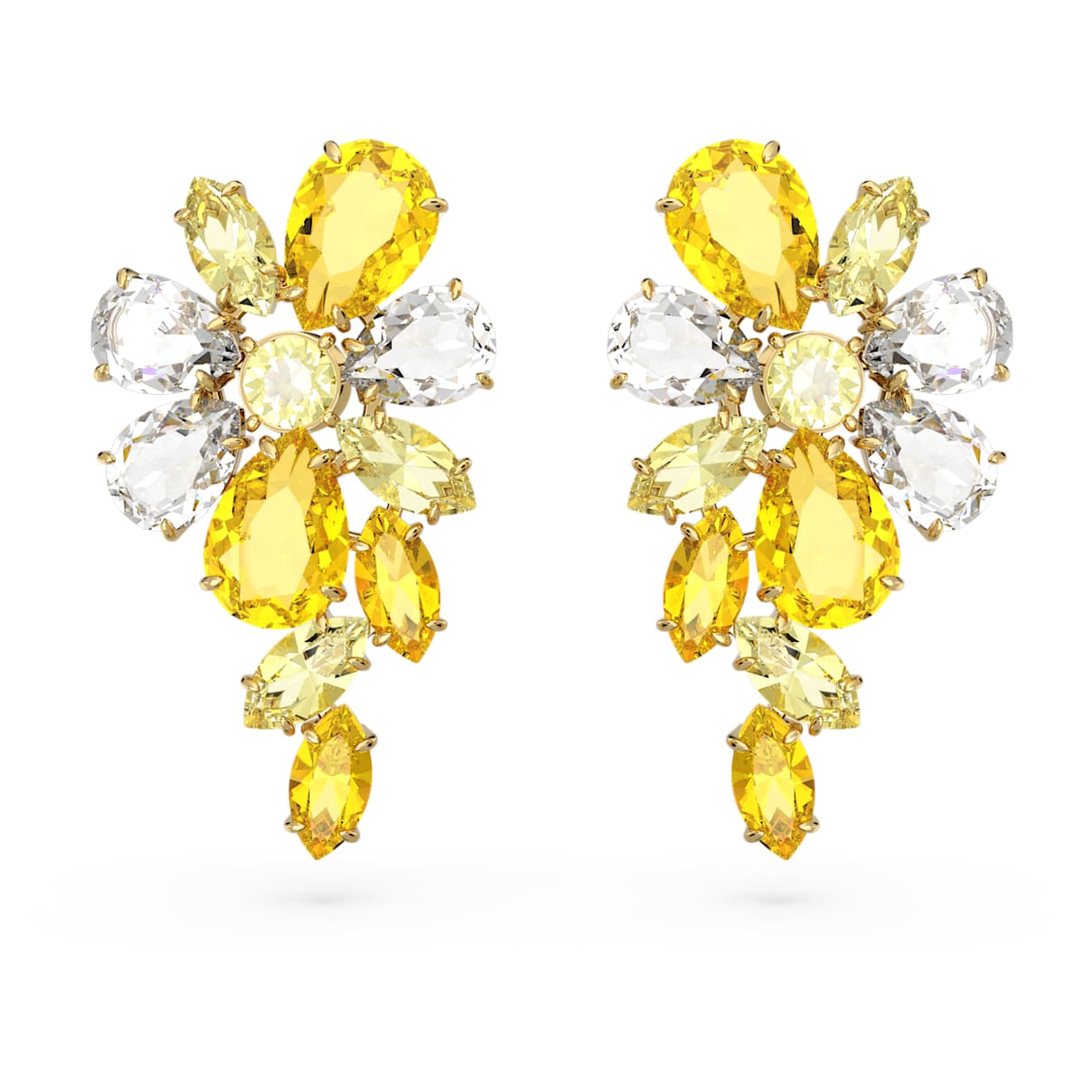 

Gema drop earrings, Mixed cuts, Flower, Yellow, Gold-tone plated