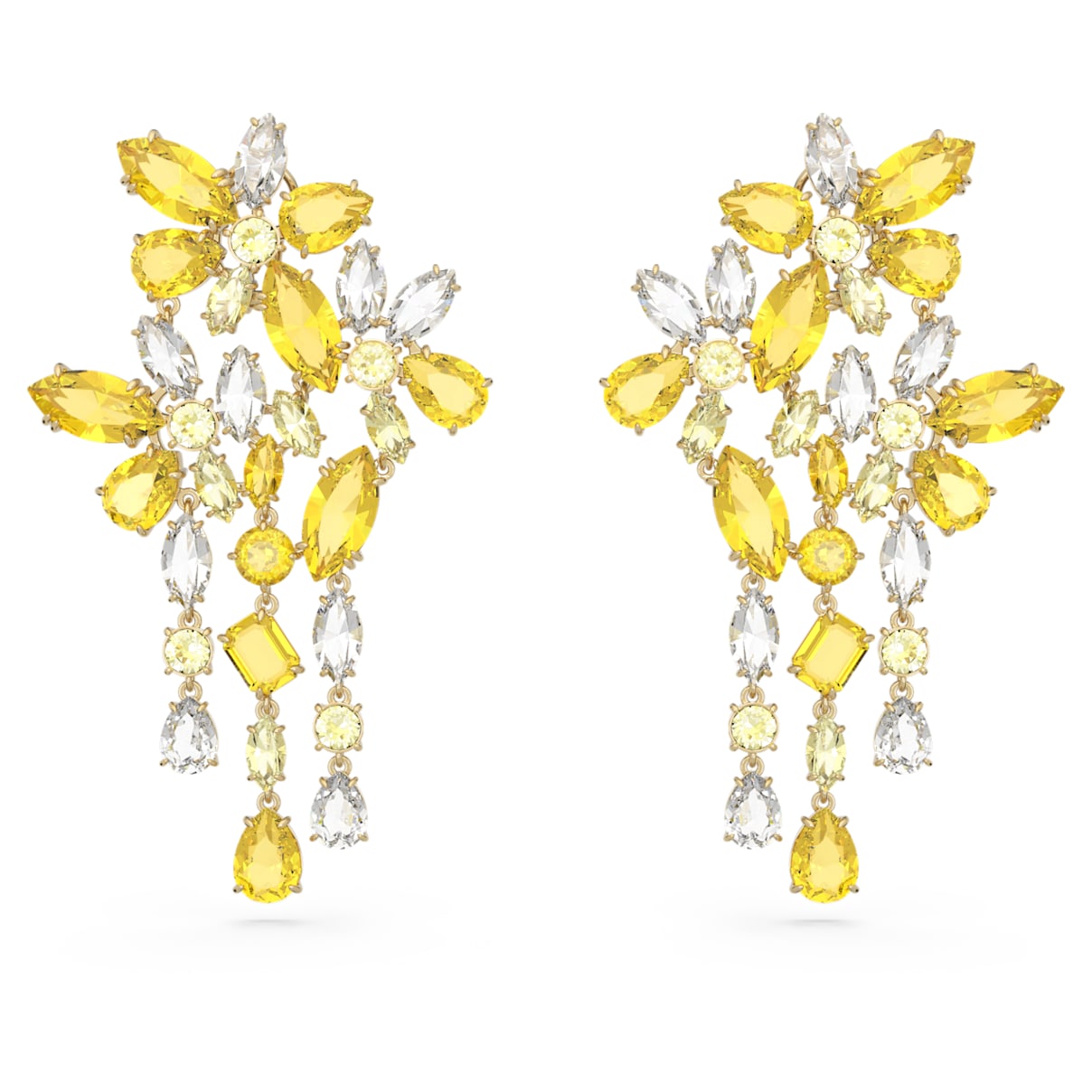 

Gema drop earrings, Mixed cuts, Chandelier, Yellow, Gold-tone plated