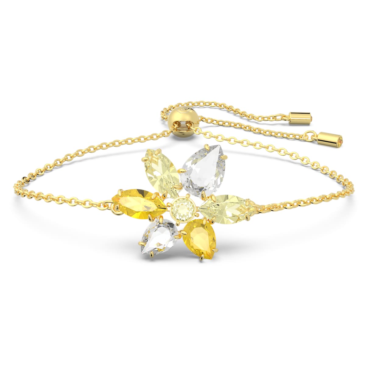 

Gema bracelet, Mixed cuts, Flower, Yellow, Gold-tone plated