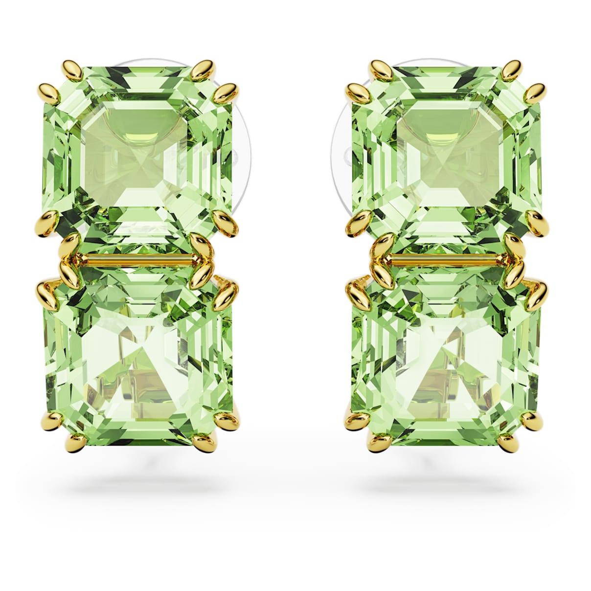 

Millenia clip earrings, Square cut, Green, Gold-tone plated