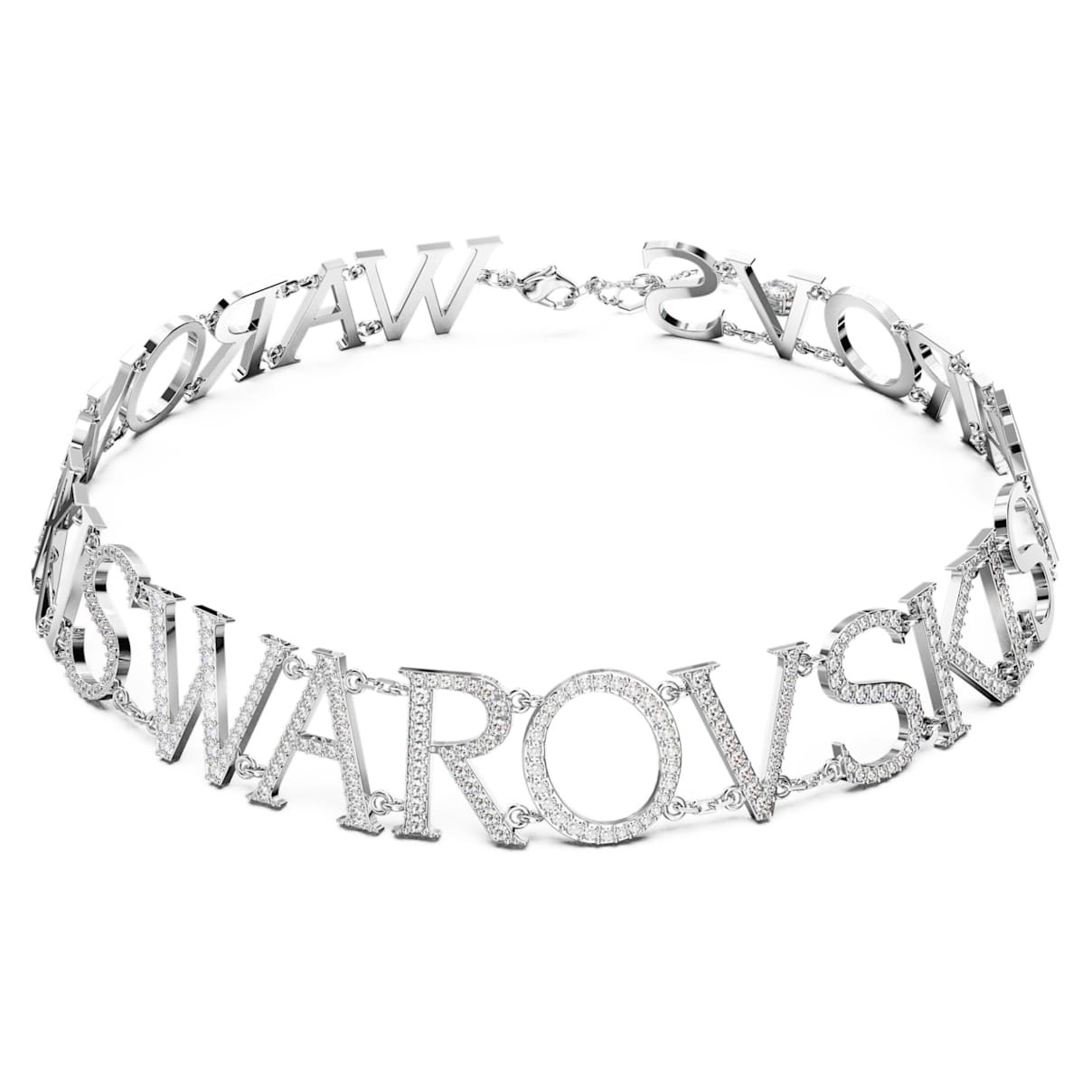

Wordmark choker, Swarovski, White, Rhodium plated