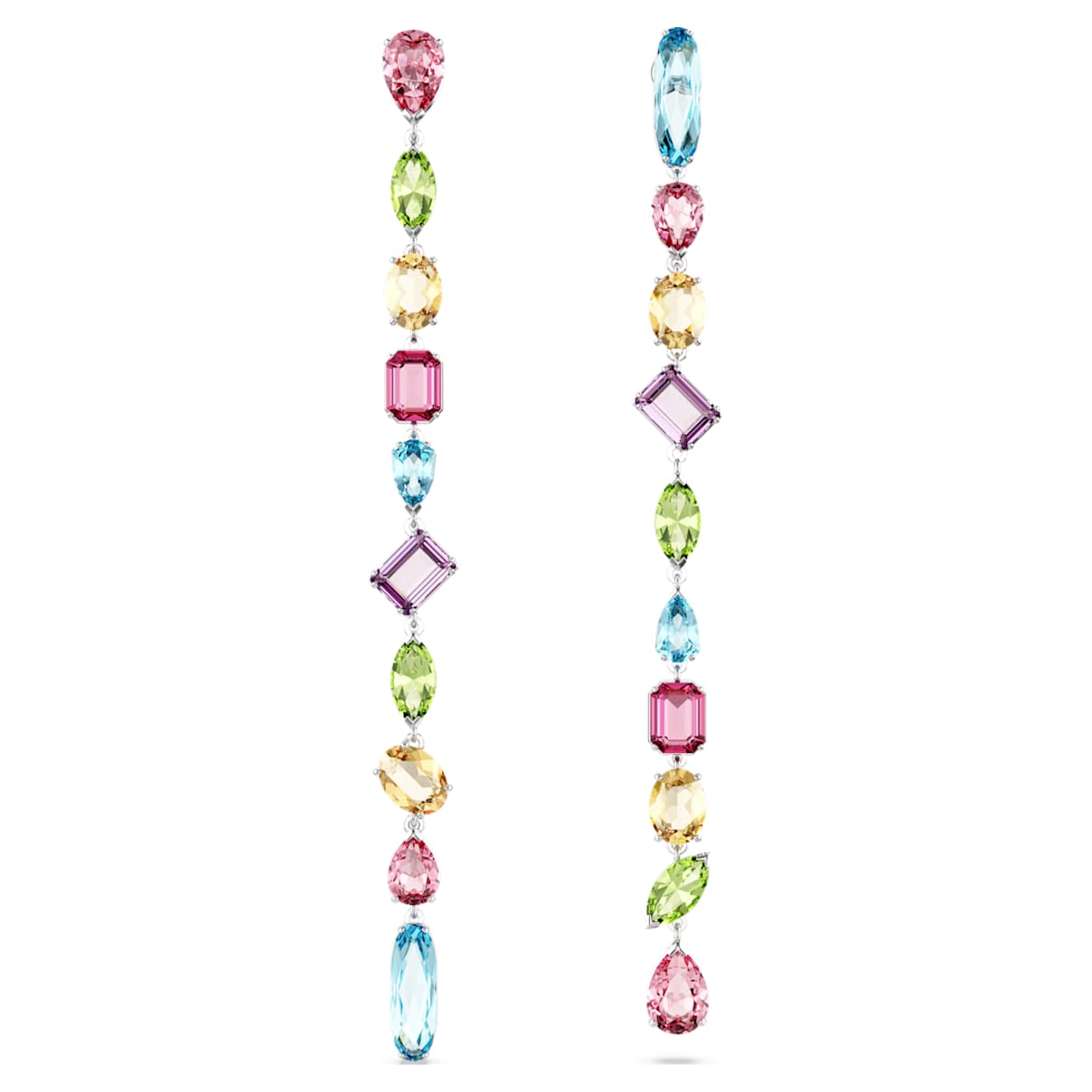 

Orecchini pendenti Gema, Design asimmetrico, Taglio misto, Extra lunghi, Multicolore, Placcato rodio