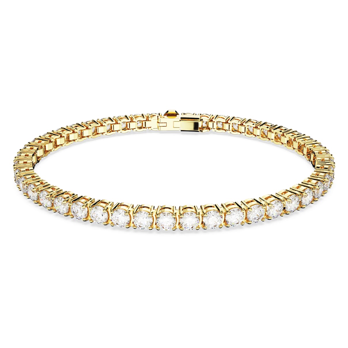 Matrix Tennis bracelet, Round cut, White, 18K gold finish