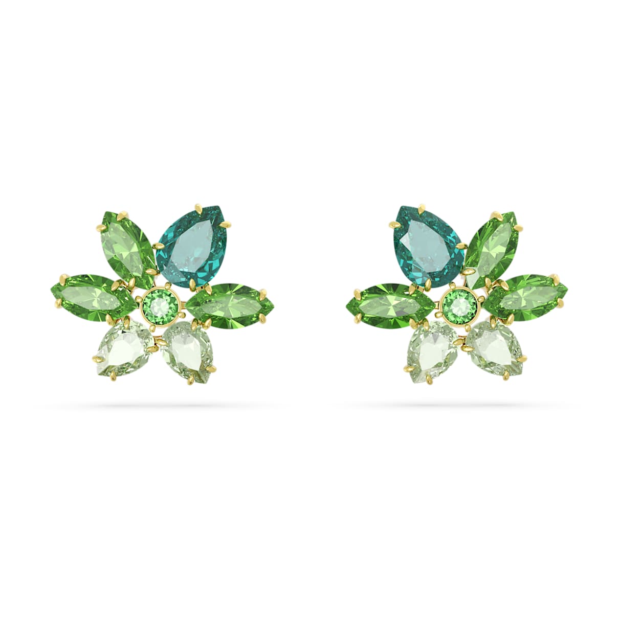 

Gema stud earrings, Mixed cuts, Flower, Green, Gold-tone plated