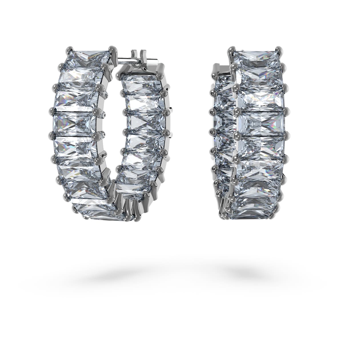 

Matrix hoop earrings, Baguette cut, Gray, Ruthenium plated