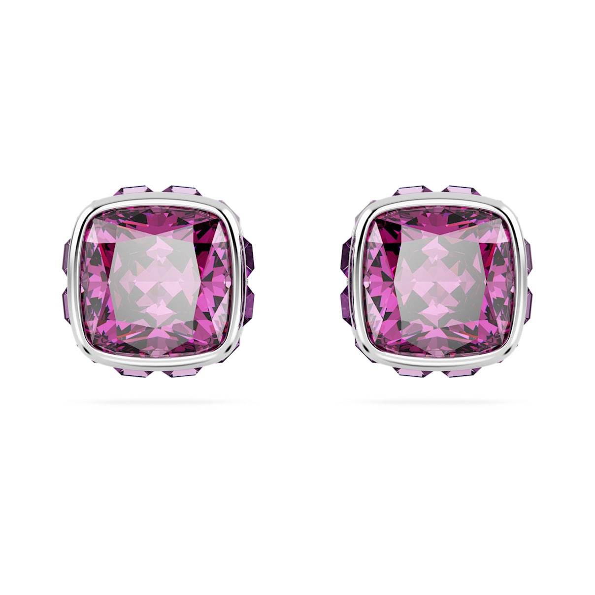 

Birthstone stud earrings, Square cut, February, Purple, Rhodium plated